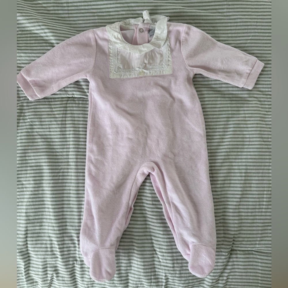 Babidu Pink Baby Footie with White Trim
